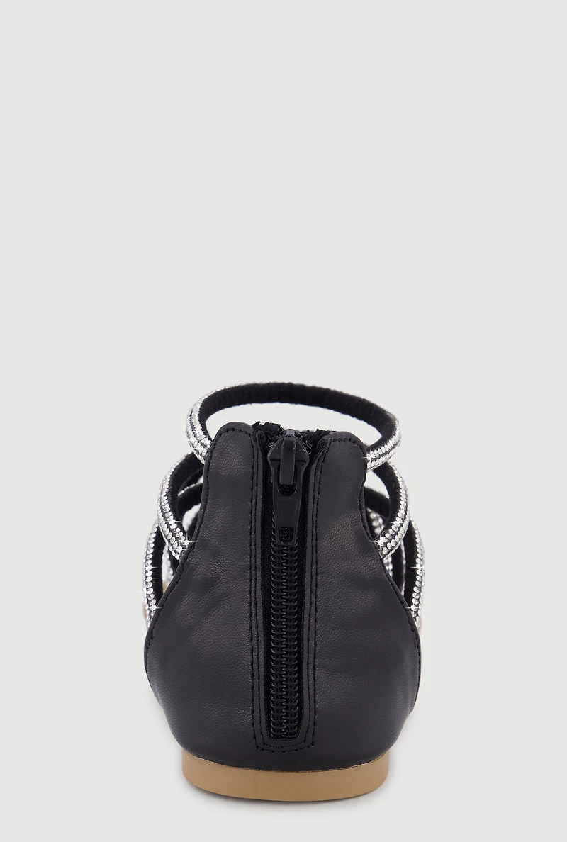 Girls Zip Back Rhinestone Strappy Sandals