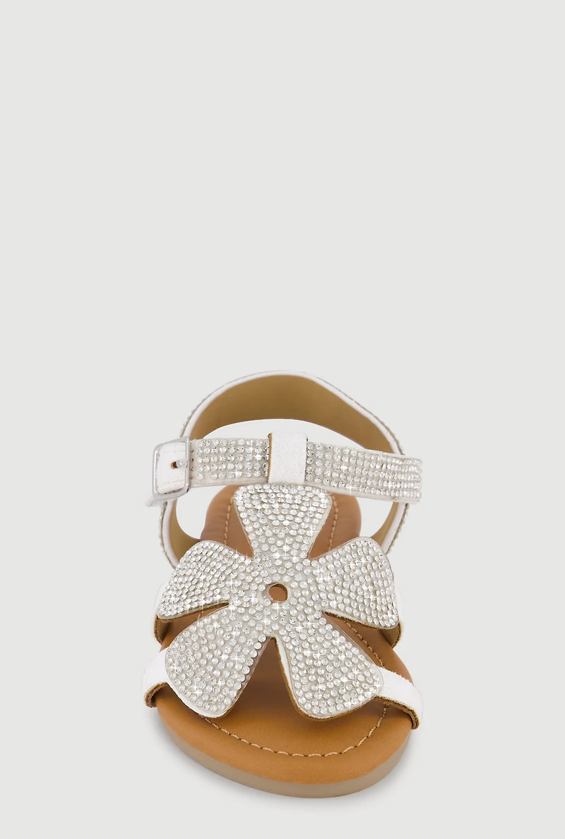 Toddler Girls Rhinestone Flower Ankle Strap Sandals