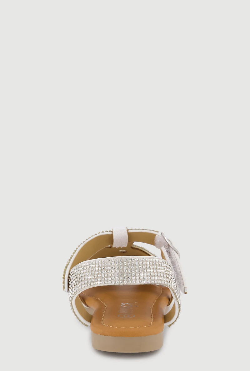 Toddler Girls Rhinestone Flower Ankle Strap Sandals