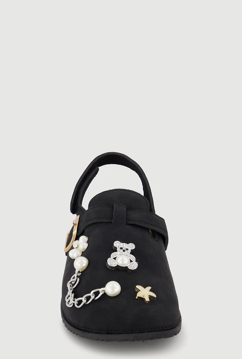 Girls Slingback Clogs with Rhinestone and Faux Pearl Charms