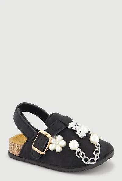 Toddler Girls Rhinestone and Faux Pearl Charm Slingback Clogs