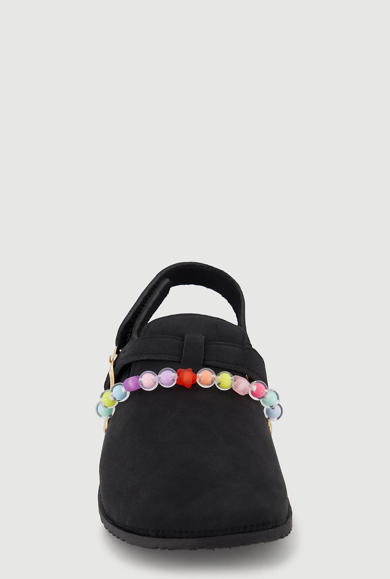 Girls Beaded Velcro Strap Slingback Clogs