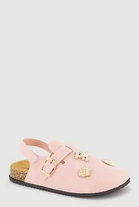 Girls Rhinestone Charm Velcro Strap Clogs