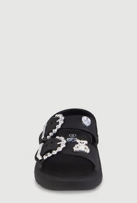 Girls Beaded Buckle Rhinestone Detail Double Band Sandals