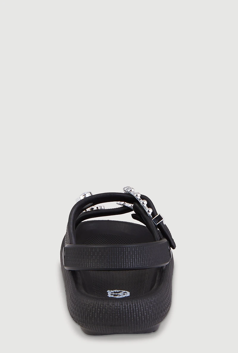 Girls Beaded Buckle Rhinestone Detail Double Band Sandals