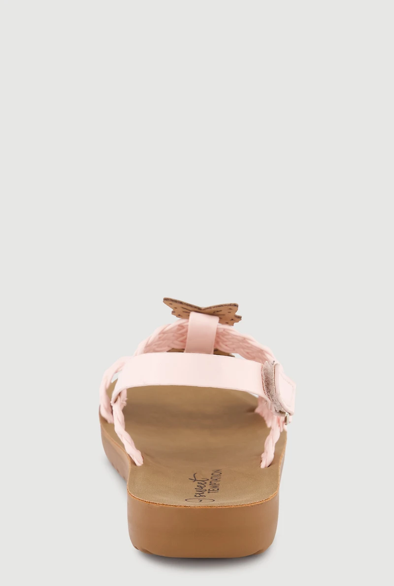 Girls Braided Butterfly Band Velcro Ankle Strap Sandals