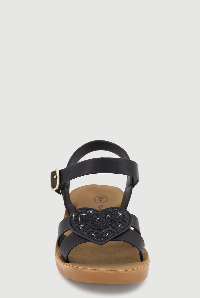 Toddler Girls Rhinestone Heart Detail Ankle Strap Sandals