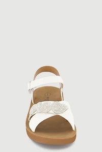 Girls Rhinestone Heart Detail Band Velcro Ankle Strap Sandals