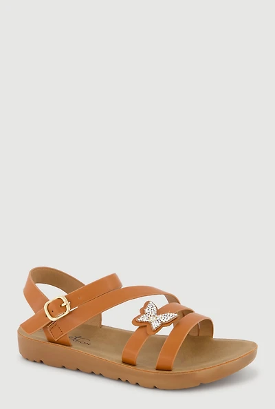 Girls Rhinestone Butterfly Strappy Sandals