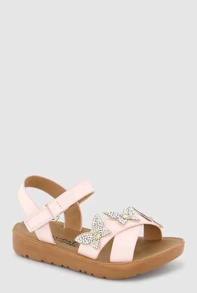 Toddler Girls Rhinestone Butterfly Detail Velcro Ankle Strap Sandals