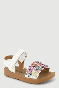 Toddler Girls Glittery Rhinestone Floral Detail Velcro Ankle Strap Sandals