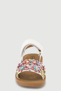 Toddler Girls Glittery Rhinestone Floral Detail Velcro Ankle Strap Sandals
