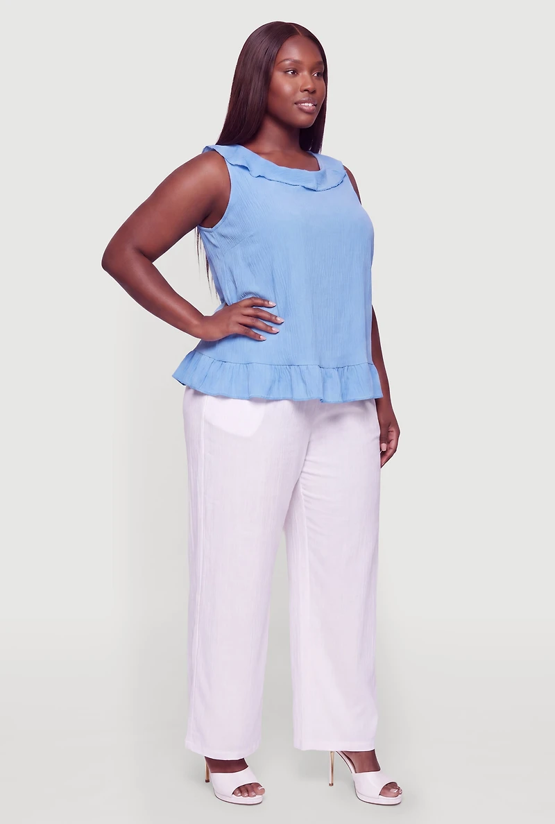 Plus Ruffle Trim Sleeveless Top