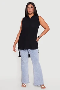 Plus Sleeveless Notch Neck Tunic Top