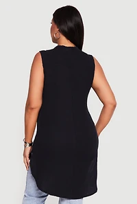 Plus Sleeveless Notch Neck Tunic Top