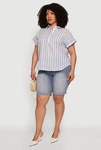 Plus Striped Gauze Knit Blouse
