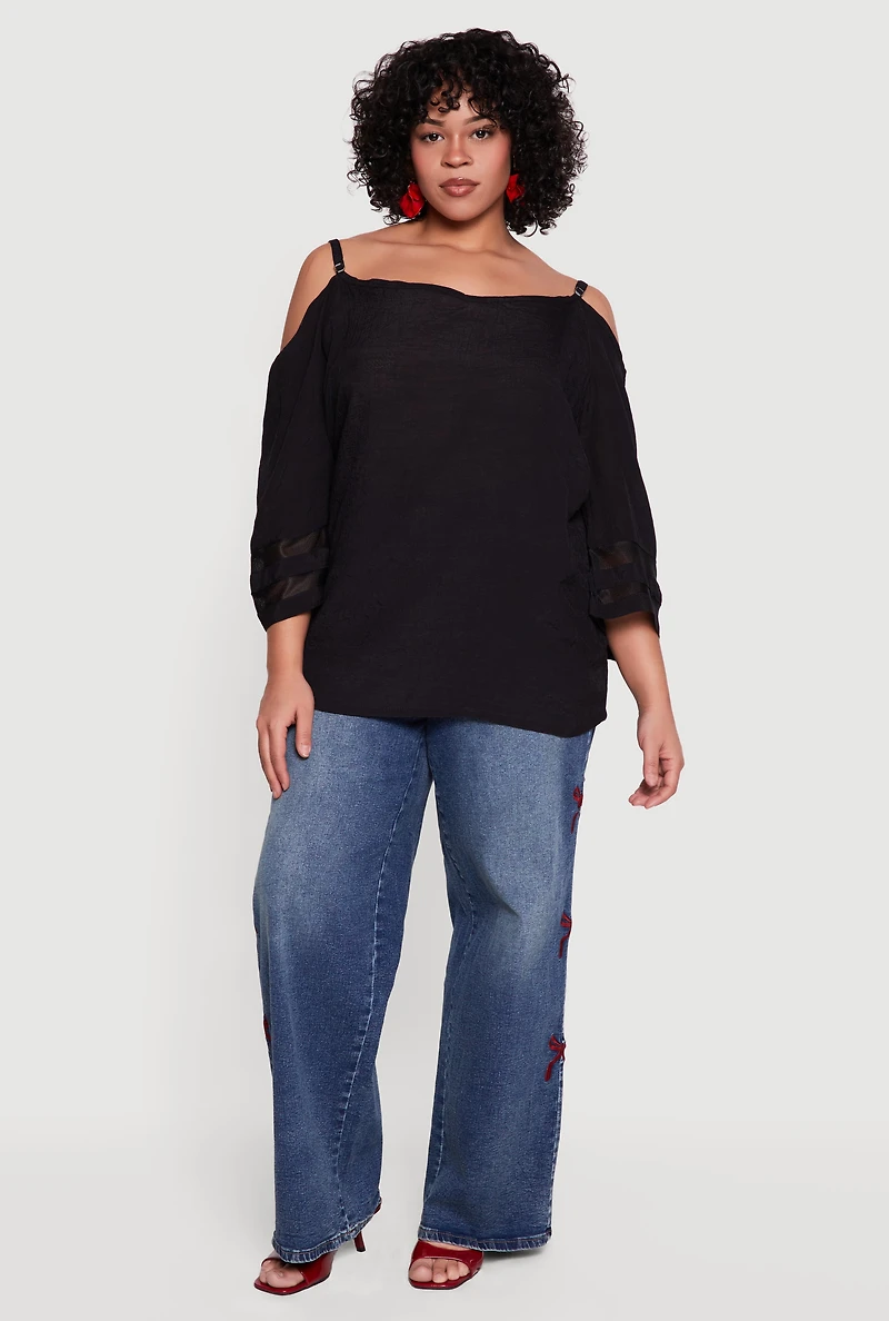 Plus Quarter Sleeve Cold Shoulder Blouse