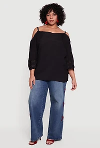 Plus Quarter Sleeve Cold Shoulder Blouse
