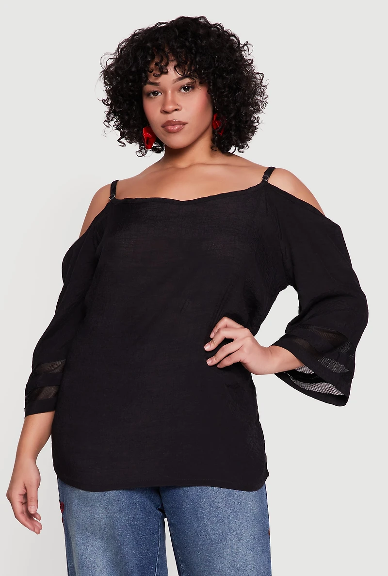 Plus Quarter Sleeve Cold Shoulder Blouse