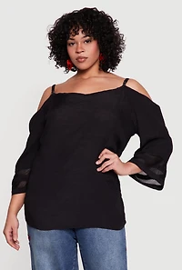 Plus Quarter Sleeve Cold Shoulder Blouse
