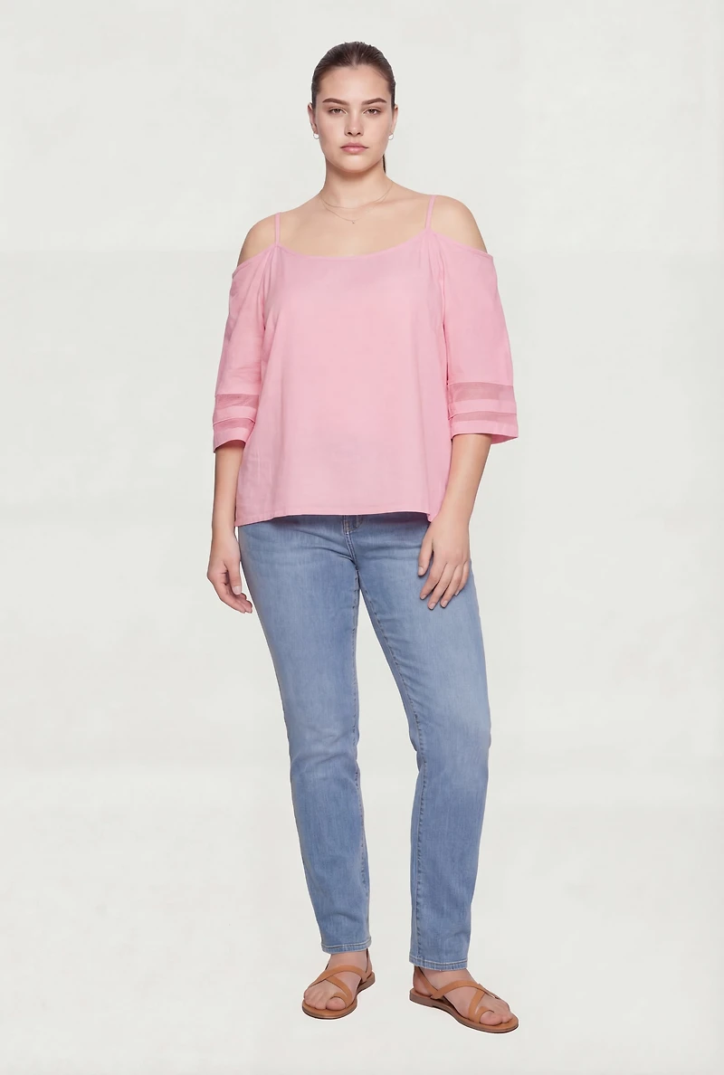 Plus Quarter Sleeve Cold Shoulder Blouse