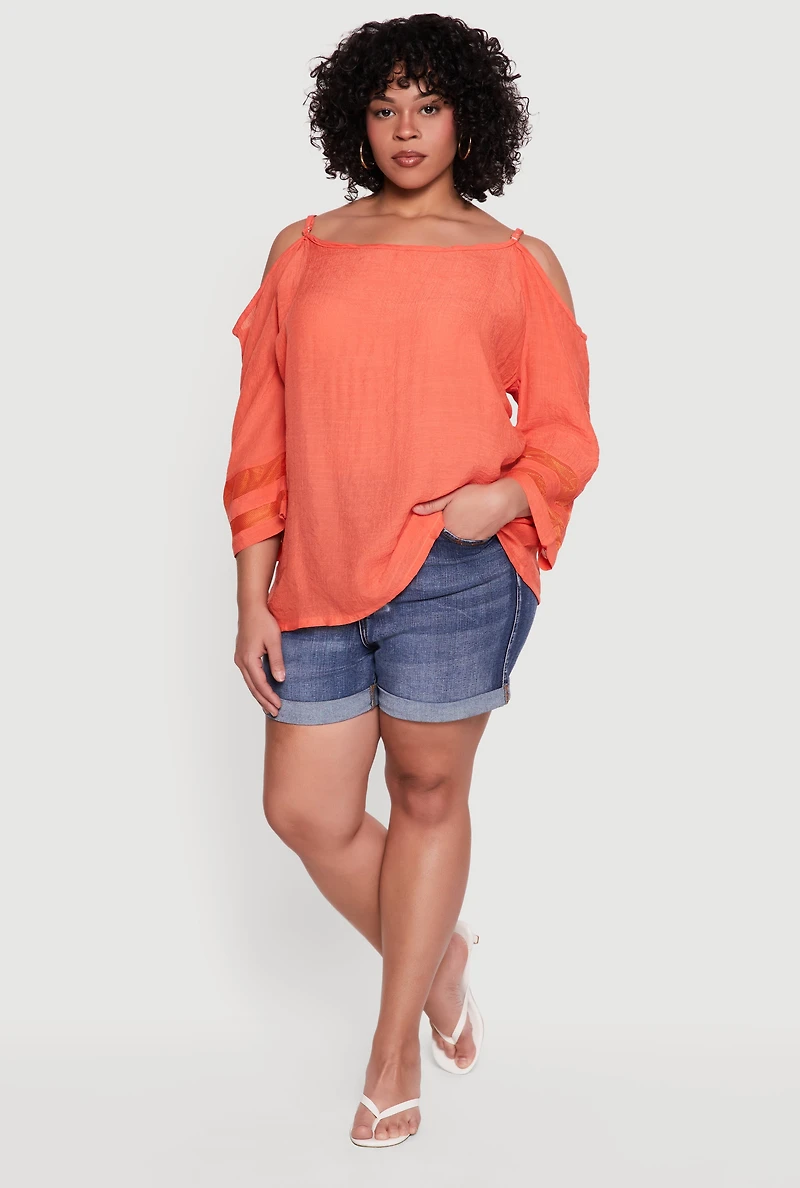 Plus Quarter Sleeve Cold Shoulder Blouse