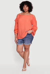 Plus Quarter Sleeve Cold Shoulder Blouse