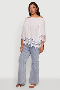 Plus Off The Shoulder Crochet Detail Smocked Blouse