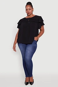 Plus Crepe Knit Peasant Blouse