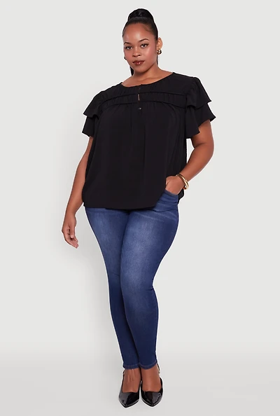 Plus Crepe Knit Peasant Blouse