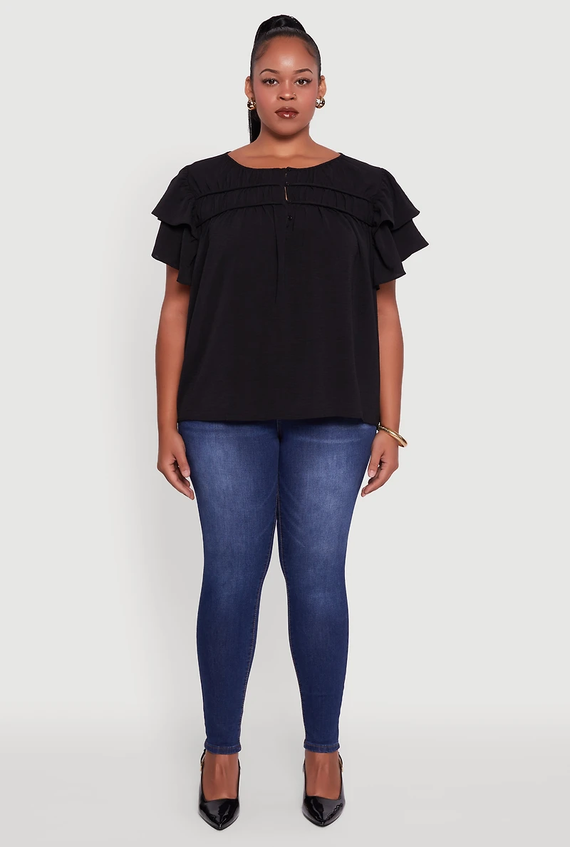 Plus Crepe Knit Peasant Blouse