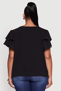 Plus Crepe Knit Peasant Blouse