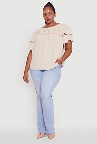 Womens Plus Crepe Knit Peasant Blouse,