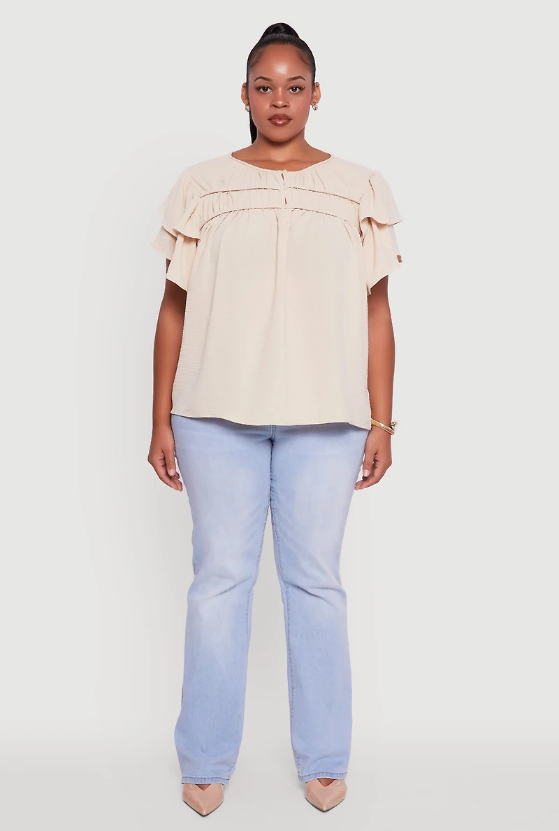 Womens Plus Crepe Knit Peasant Blouse, 1X