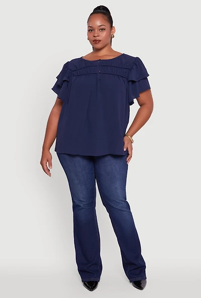 Womens Plus Crepe Knit Peasant Blouse, 2X