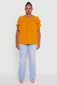 Womens Plus Size Crepe Knit Peasant Blouse, Orange, Size 2X