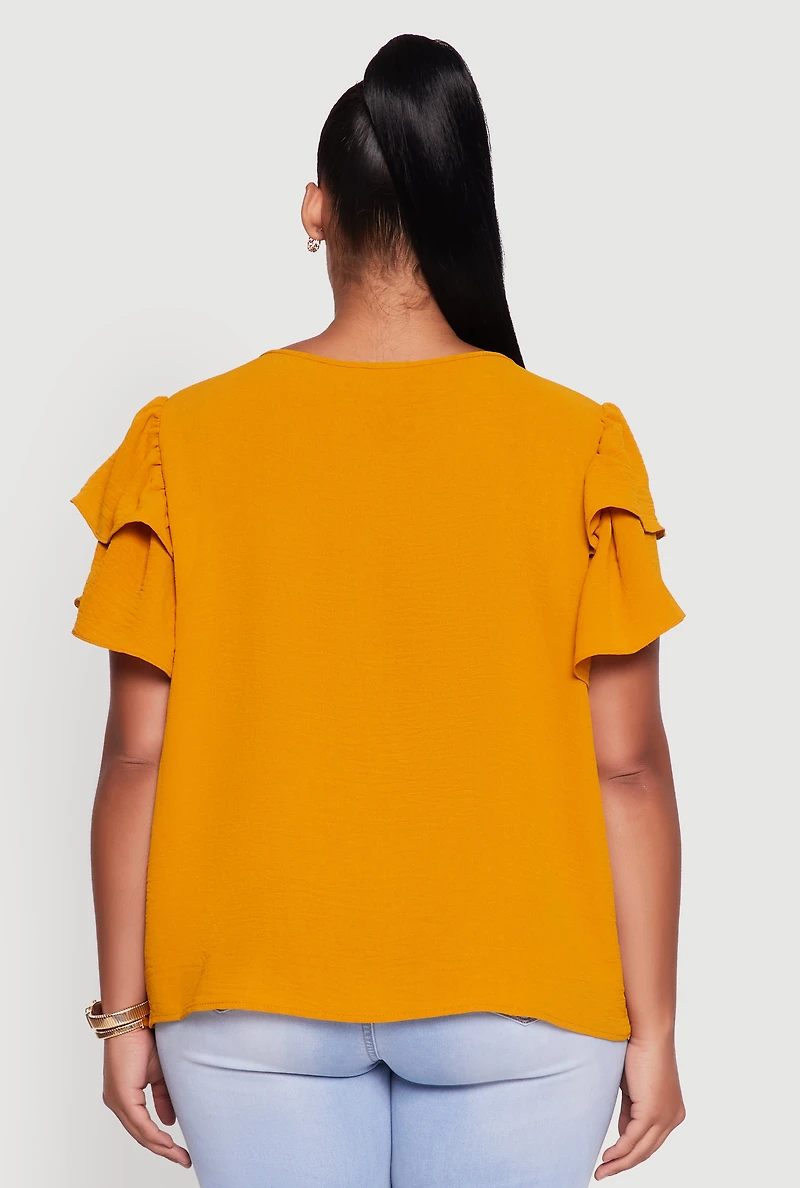 Womens Plus Size Crepe Knit Peasant Blouse, Orange, Size 2X