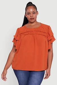 Womens Plus Size Crepe Knit Peasant Blouse, Orange, Size 3X