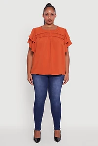 Womens Plus Size Crepe Knit Peasant Blouse, Orange, Size 3X