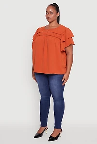 Womens Plus Size Crepe Knit Peasant Blouse, Orange, Size 3X