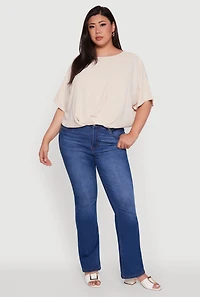 Womens Plus Crepe Knit Gathered Hem Dolman Sleeve Blouse, 3X