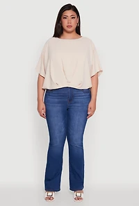 Womens Plus Crepe Knit Gathered Hem Dolman Sleeve Blouse, 3X