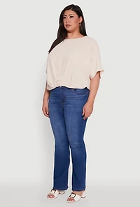 Womens Plus Crepe Knit Gathered Hem Dolman Sleeve Blouse, 3X