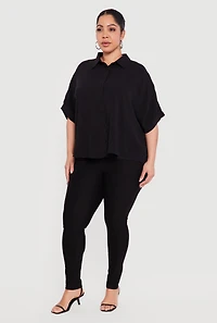 Plus Crepe Knit Button Front Shirt