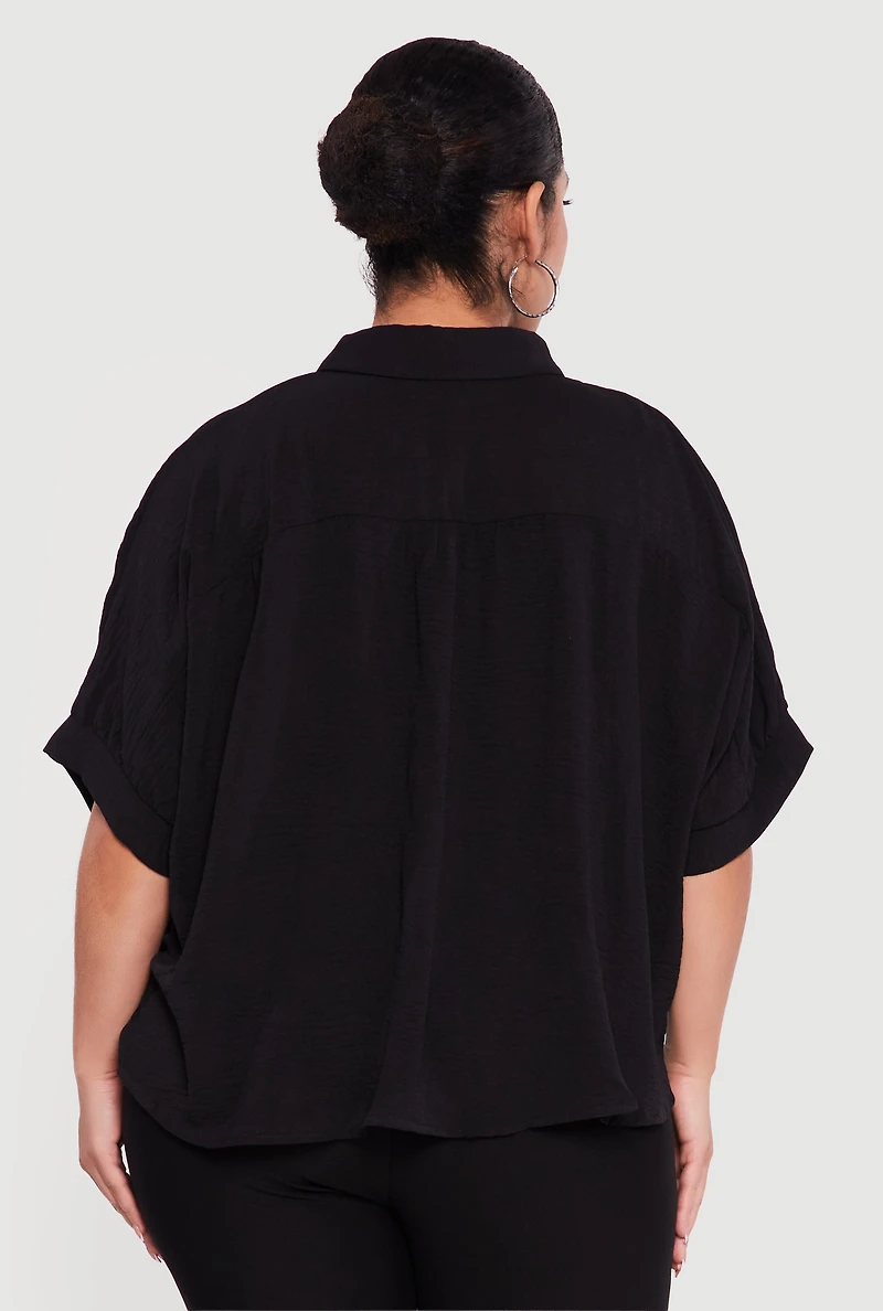 Plus Crepe Knit Button Front Shirt