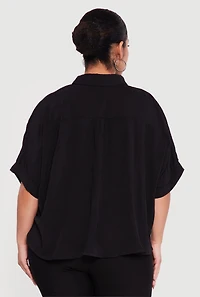 Plus Crepe Knit Button Front Shirt