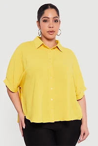 Plus Crepe Knit Button Front Shirt