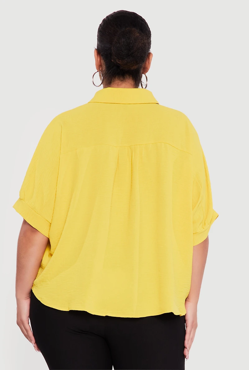 Plus Crepe Knit Button Front Shirt