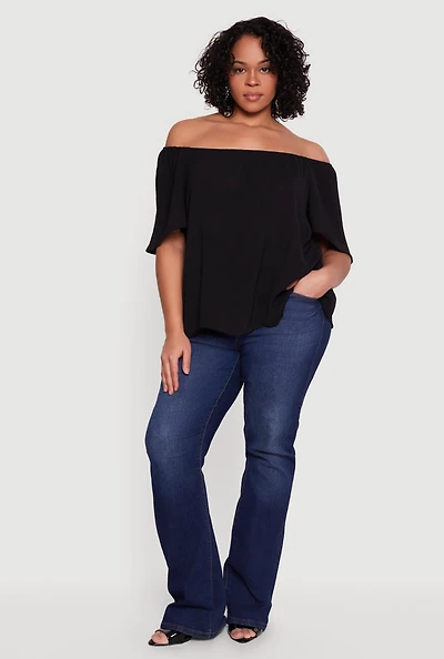 Plus Off The Shoulder Crepe Knit Blouse