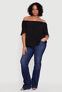 Plus Off The Shoulder Crepe Knit Blouse